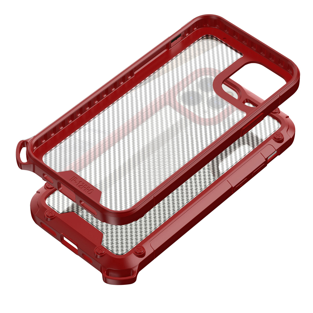 Reiko Shockproof PC Bumper Case With Carbon Fiber Pattern In Red For iPhone 12 / 12 Pro