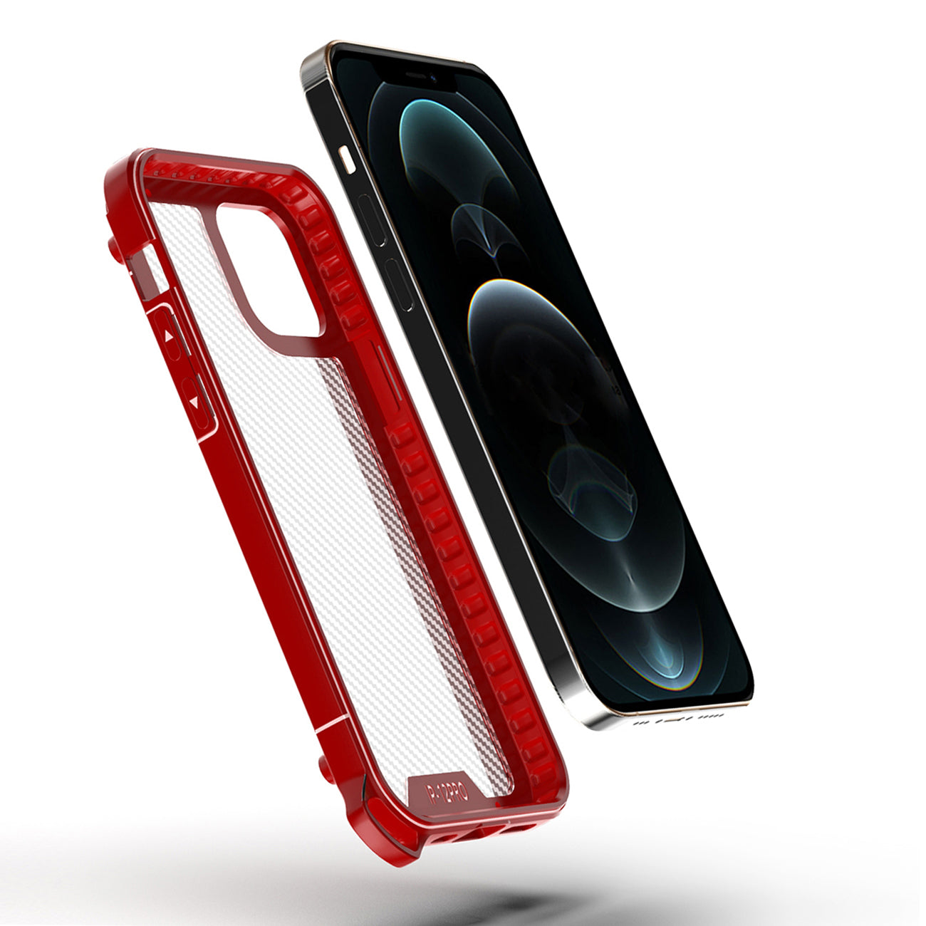 Reiko Shockproof PC Bumper Case With Carbon Fiber Pattern In Red For iPhone 12 / 12 Pro