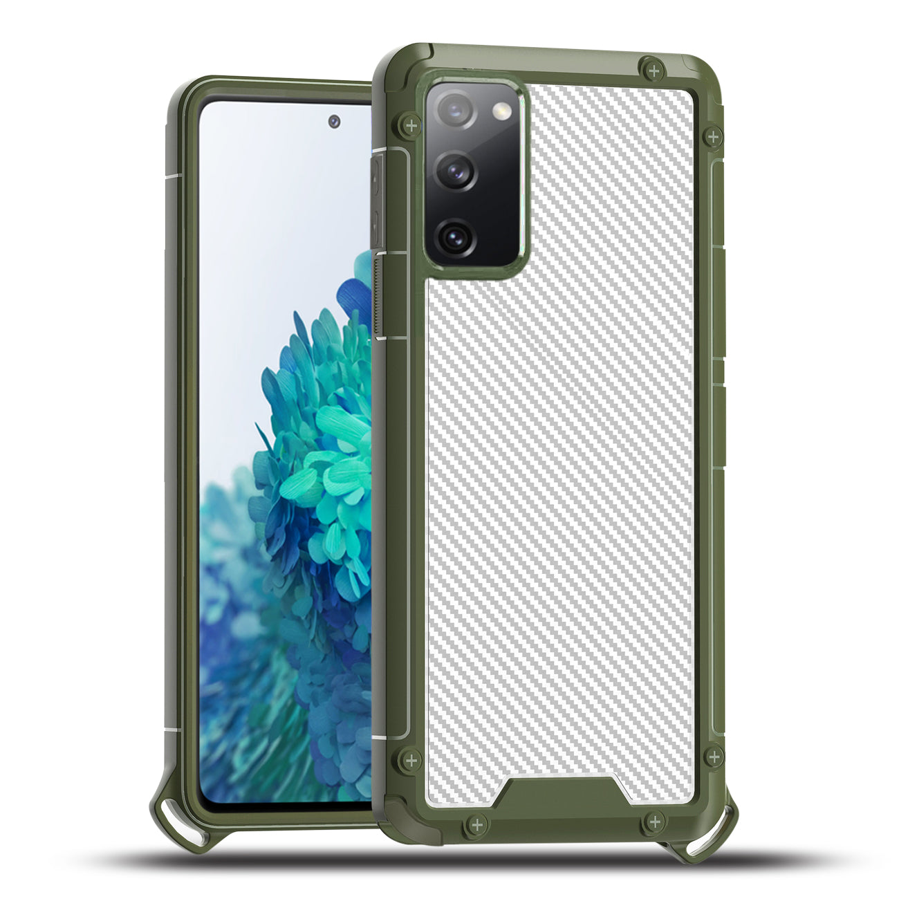 Case Bumper PC Scratch-Resistant And Shockproof With Carbon Fiber Pattern Samsung Galaxy S20 Fan Edition Green Color