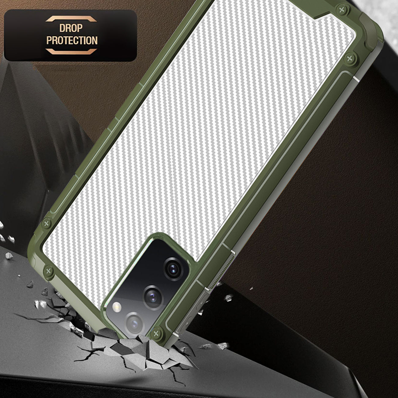 Case Bumper PC Scratch-Resistant And Shockproof With Carbon Fiber Pattern Samsung Galaxy S20 Fan Edition Green Color
