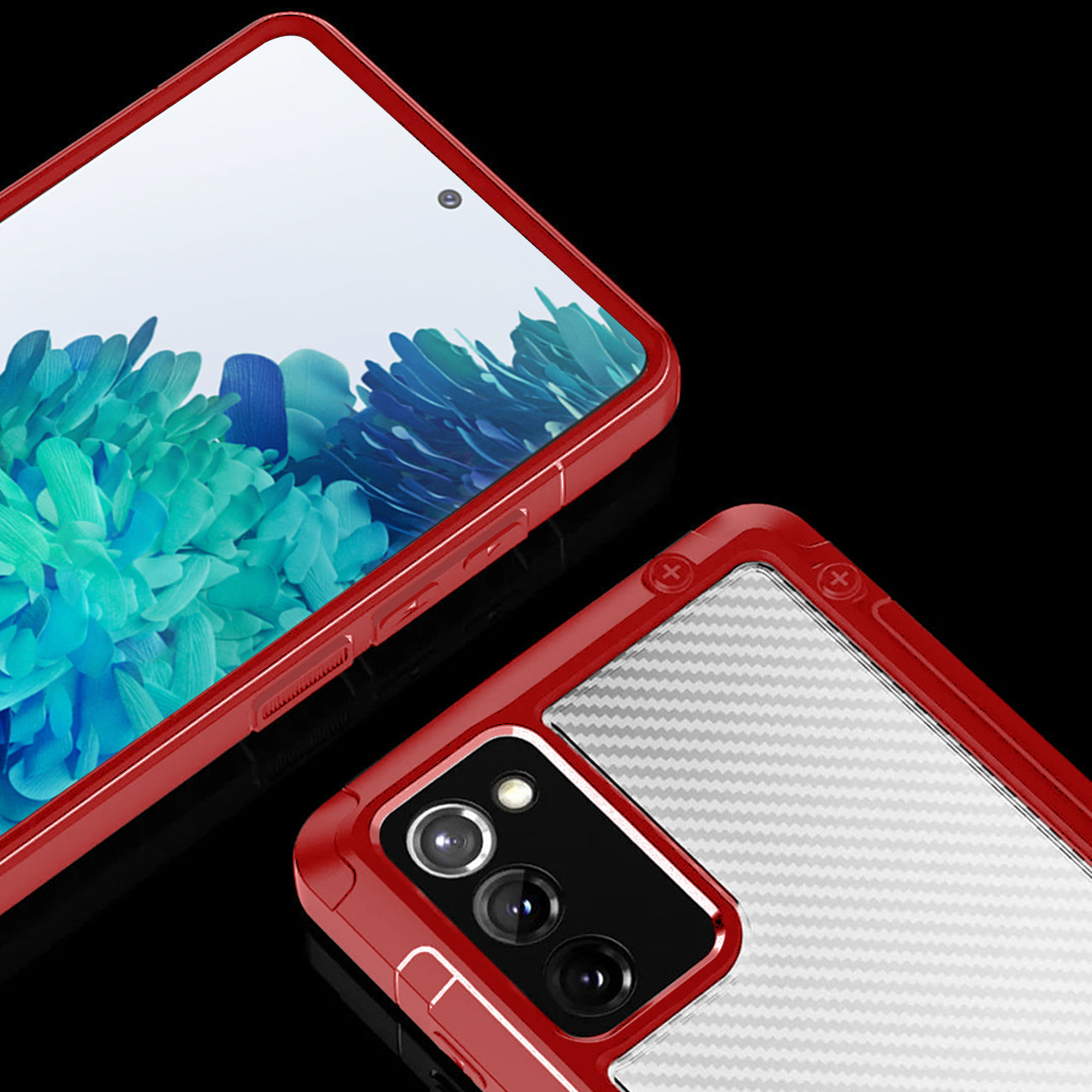 Shockproof PC Bumper Case With Carbon Fiber Pattern In Red For Samsung Galaxy S20 Fan Edition