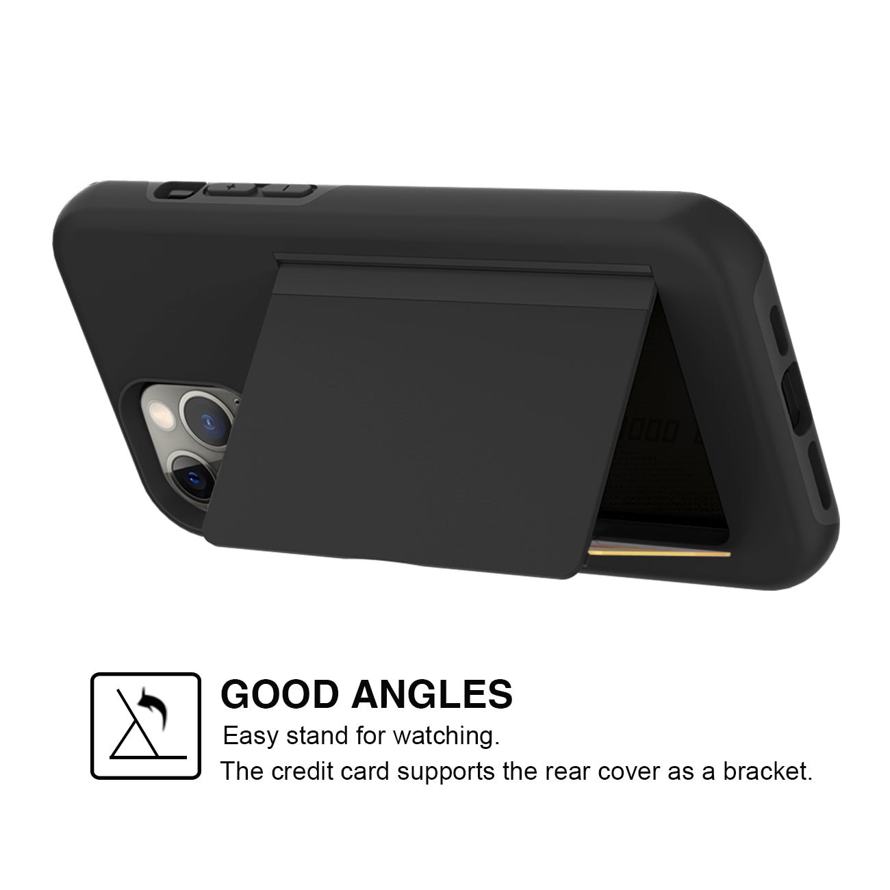 Phone Case Hybrid TPU PC 2-in-1 Flip Card Holder Apple iPhone 12/ 12 Pro Black Color