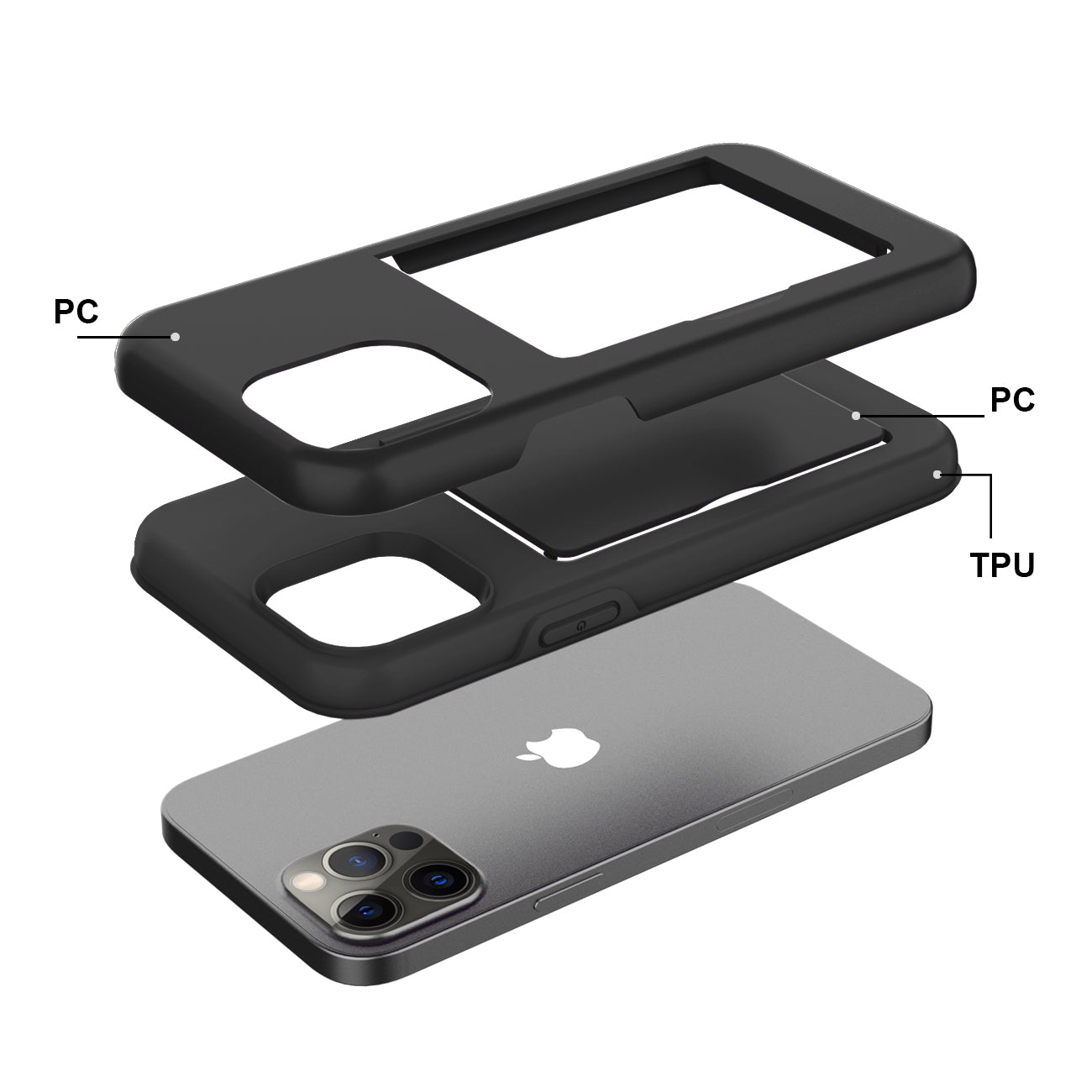 Phone Case Hybrid TPU PC 2-in-1 Flip Card Holder Apple iPhone 12/ 12 Pro Black Color