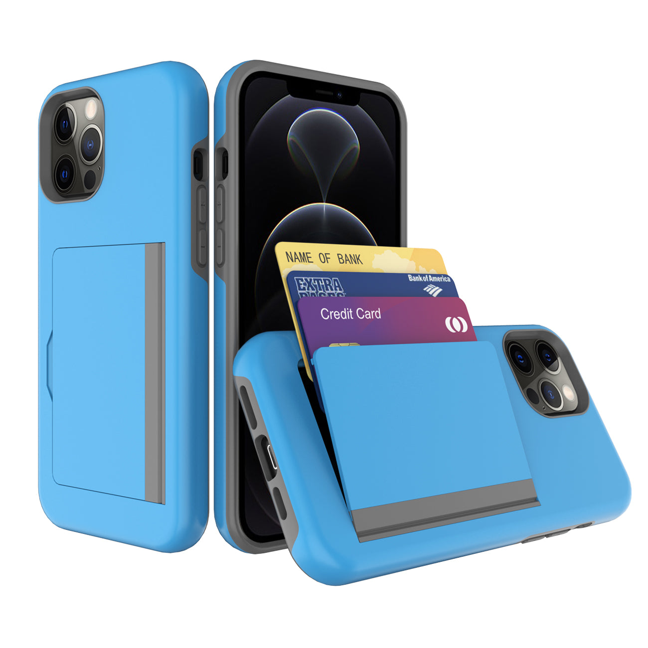 Phone Case Hybrid TPU PC 2-in-1 Flip Card Holder Apple iPhone 12/ 12 Pro Blue Color