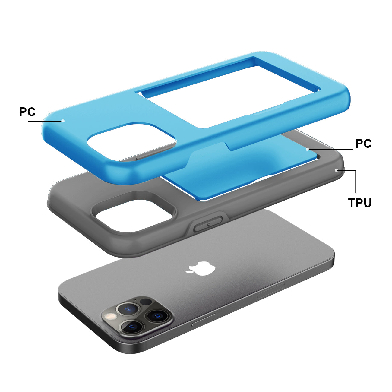 Phone Case Hybrid TPU PC 2-in-1 Flip Card Holder Apple iPhone 12/ 12 Pro Blue Color