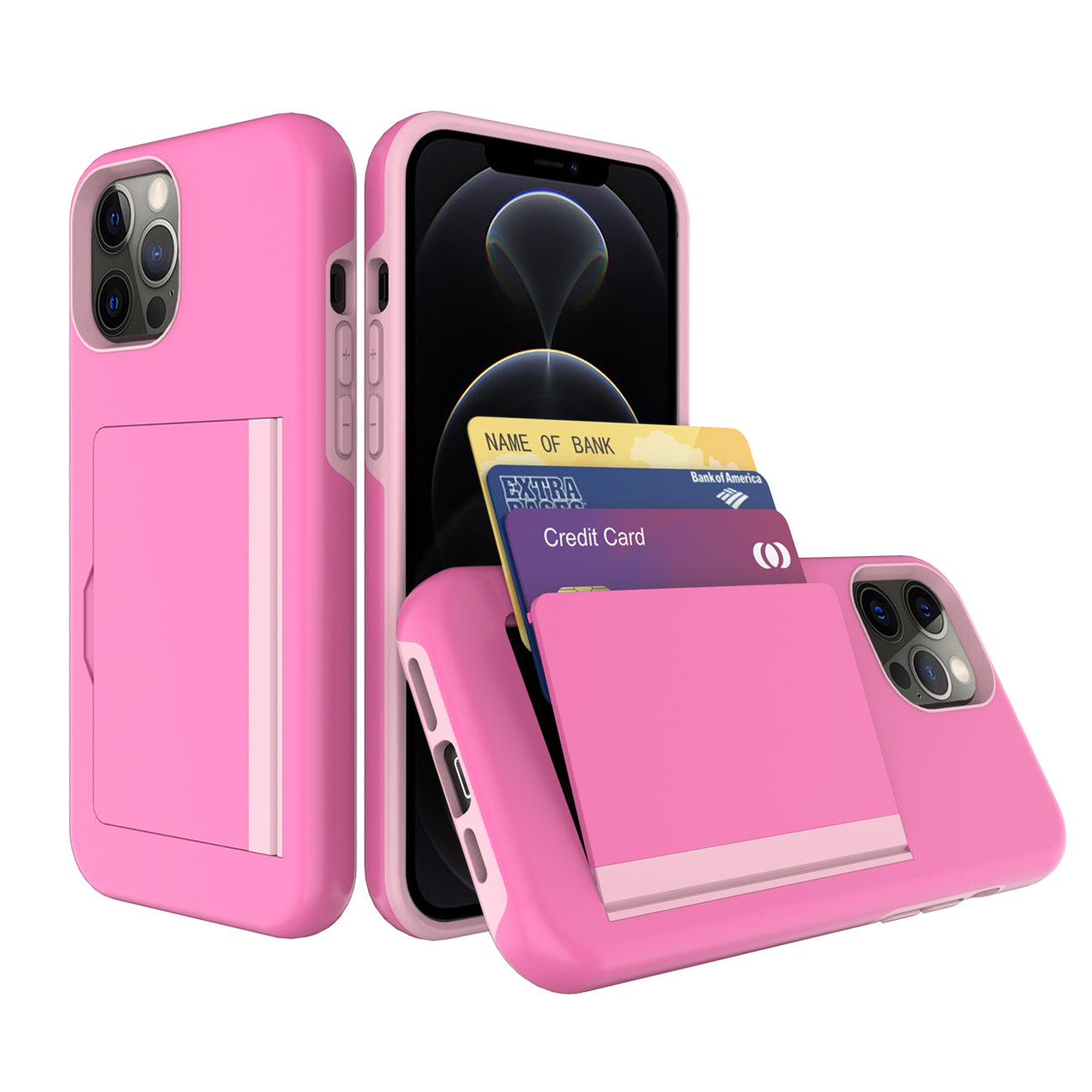 Phone Case Hybrid TPU PC 2-in-1 Flip Card Holder Apple iPhone 12/ 12 Pro Pink Color
