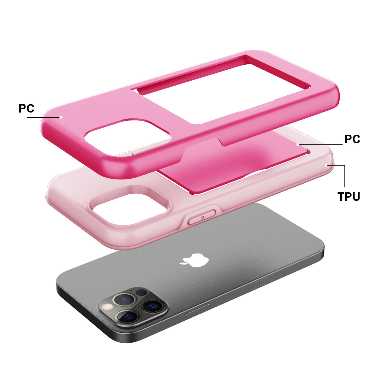Phone Case Hybrid TPU PC 2-in-1 Flip Card Holder Apple iPhone 12/ 12 Pro Pink Color