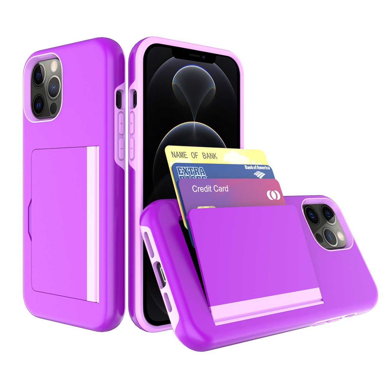 Phone Case Hybrid TPU PC 2-in-1 Flip Card Holder Apple iPhone 12/ 12 Pro Purple Color