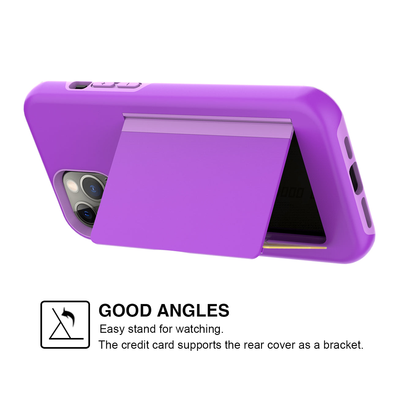Phone Case Hybrid TPU PC 2-in-1 Flip Card Holder Apple iPhone 12/ 12 Pro Purple Color