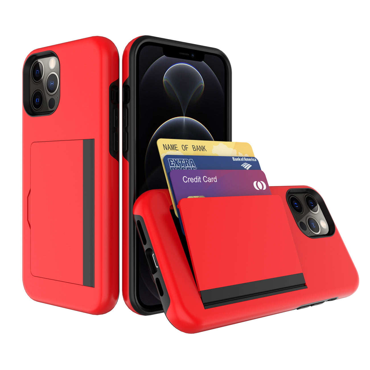 Phone Case Hybrid TPU PC 2-in-1 Flip Card Holder Apple iPhone 12/ 12 Pro Red Color