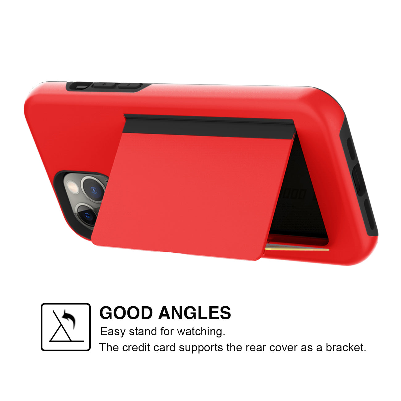 Phone Case Hybrid TPU PC 2-in-1 Flip Card Holder Apple iPhone 12/ 12 Pro Red Color