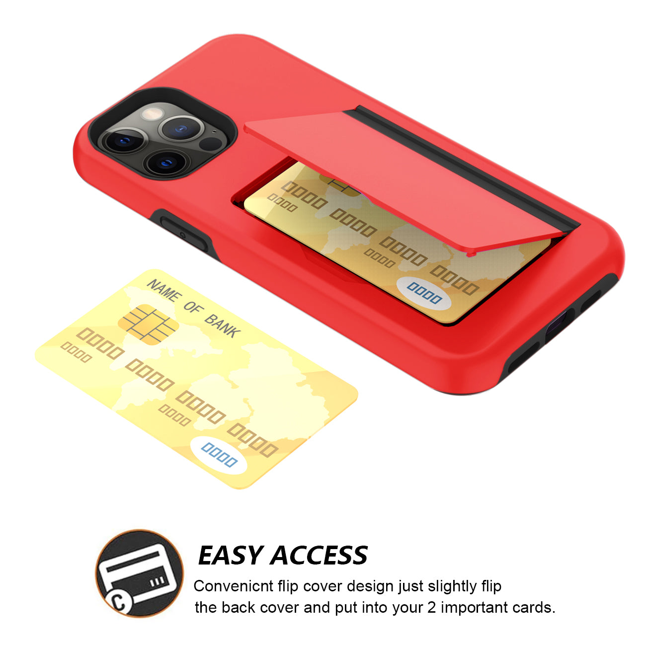 Phone Case Hybrid TPU PC 2-in-1 Flip Card Holder Apple iPhone 12/ 12 Pro Red Color