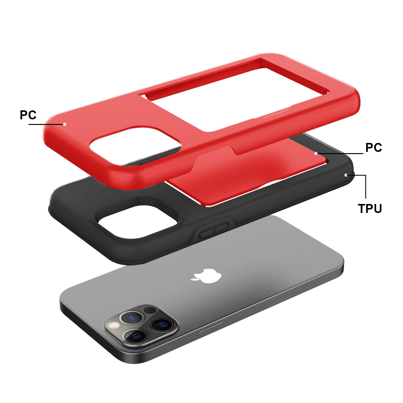 Phone Case Hybrid TPU PC 2-in-1 Flip Card Holder Apple iPhone 12/ 12 Pro Red Color