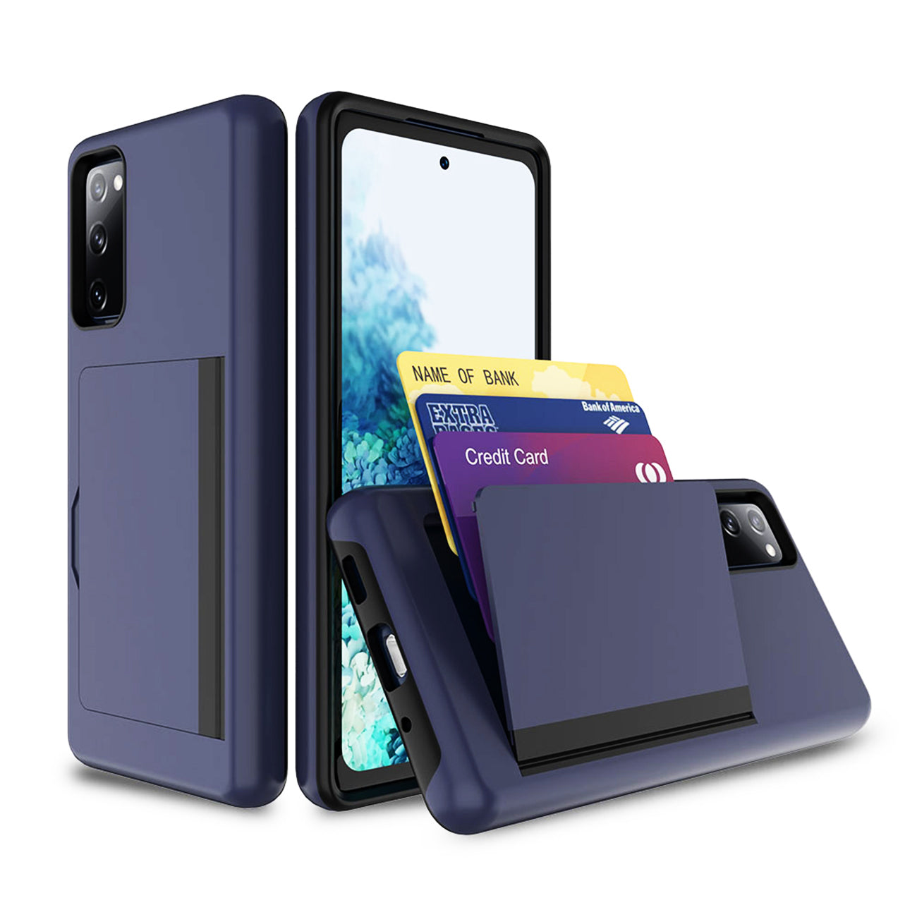 Phone Case Hybrid TPU PC 2-in-1 Flip Card Holder Samsung Galaxy S20 Fan Edition Navy Color