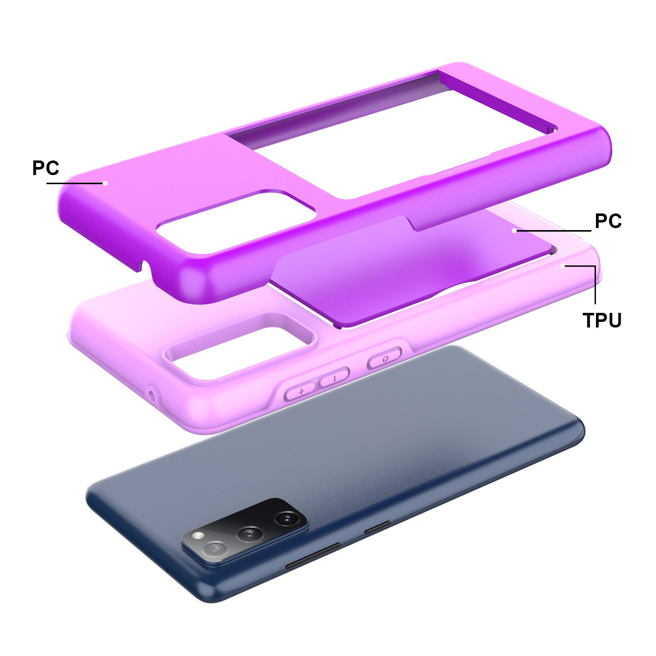 Phone Case Hybrid TPU PC 2-in-1 Flip Card Holder Samsung Galaxy S20 Fan Edition Purple Color