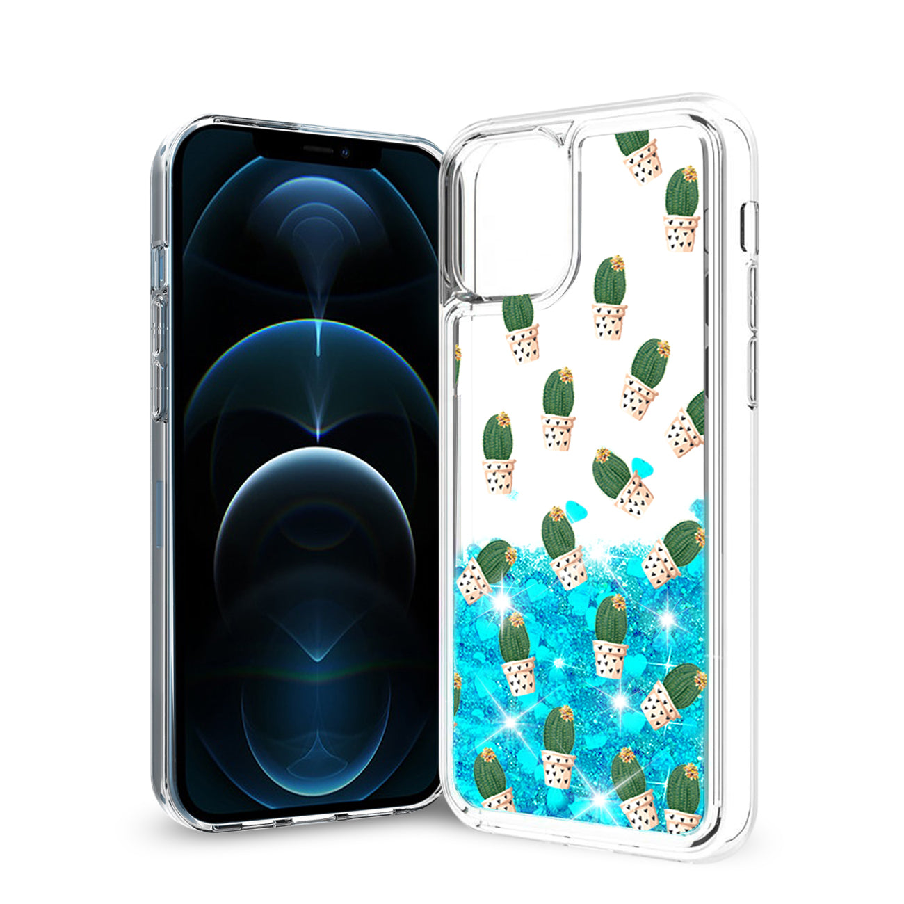 Case Moving Quicksand Cactus Reiko iPhone 12 Pro Max Glitter Blue Color