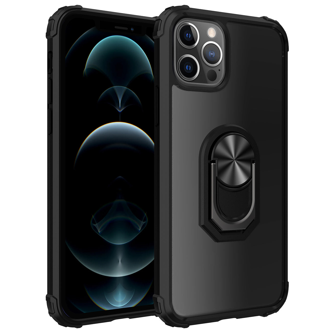 Kickstand Ring Holder TPU Shockproof Case With Magnetic Car MountAPPLE IPHONE 12 PRO MAX In Black