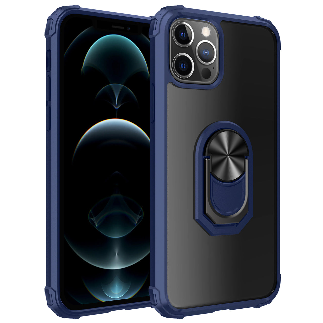 Kickstand Ring Holder TPU Shockproof Case With Magnetic Car MountAPPLE IPHONE 12 PRO MAX In Blue
