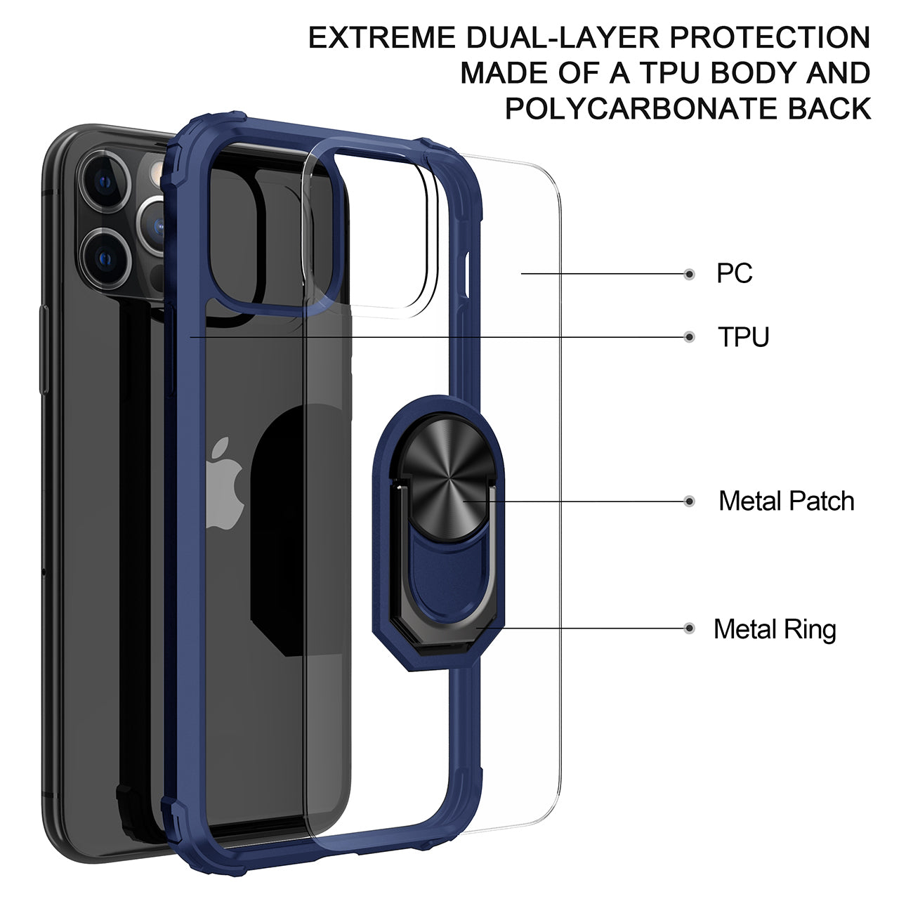 Kickstand Ring Holder TPU Shockproof Case With Magnetic Car MountAPPLE IPHONE 12 PRO MAX In Blue