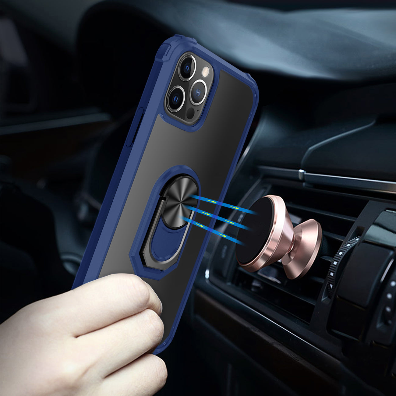 Kickstand Ring Holder TPU Shockproof Case With Magnetic Car MountAPPLE IPHONE 12 PRO MAX In Blue