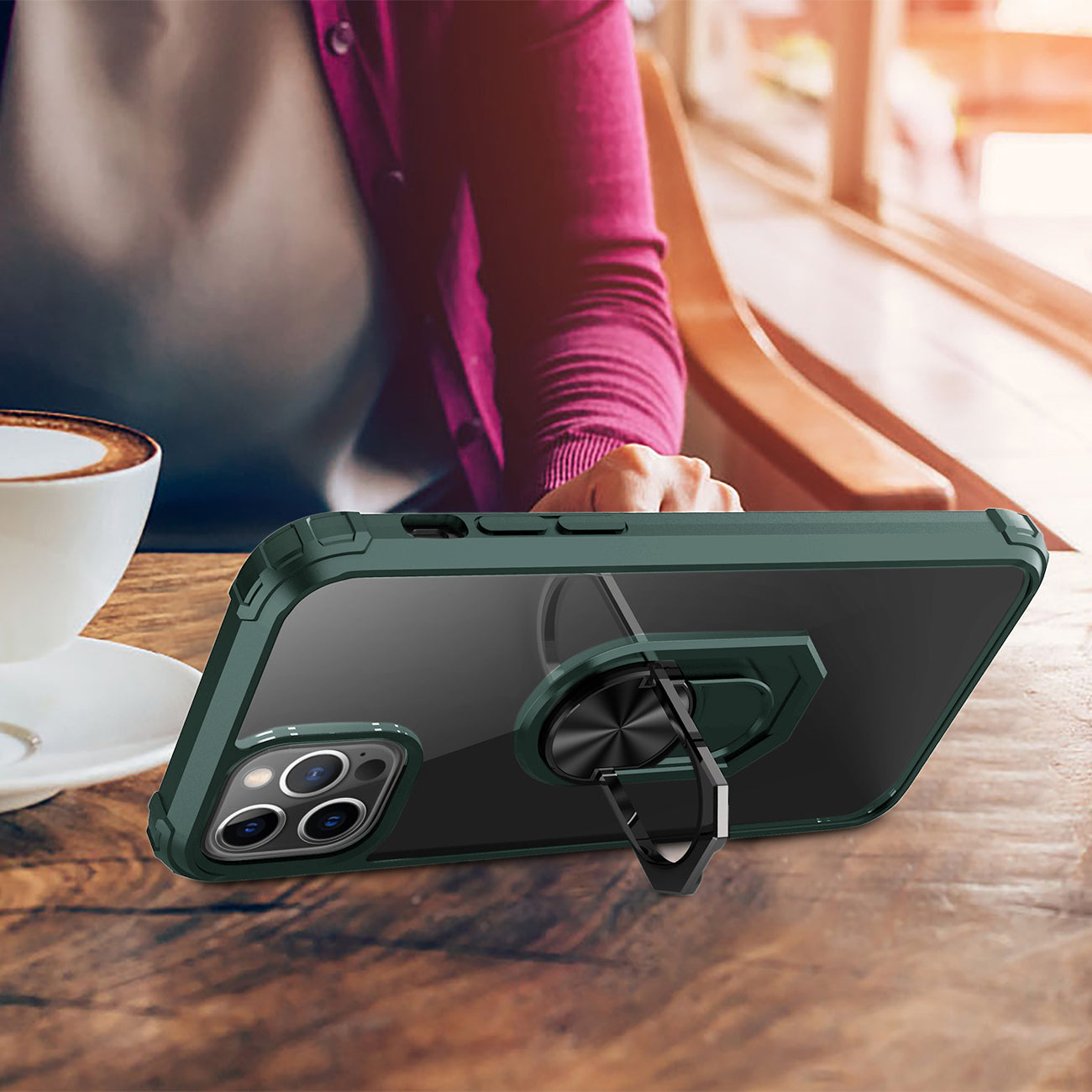 Kickstand Ring Holder TPU Shockproof Case With Magnetic Car MountAPPLE IPHONE 12 PRO MAX In Green