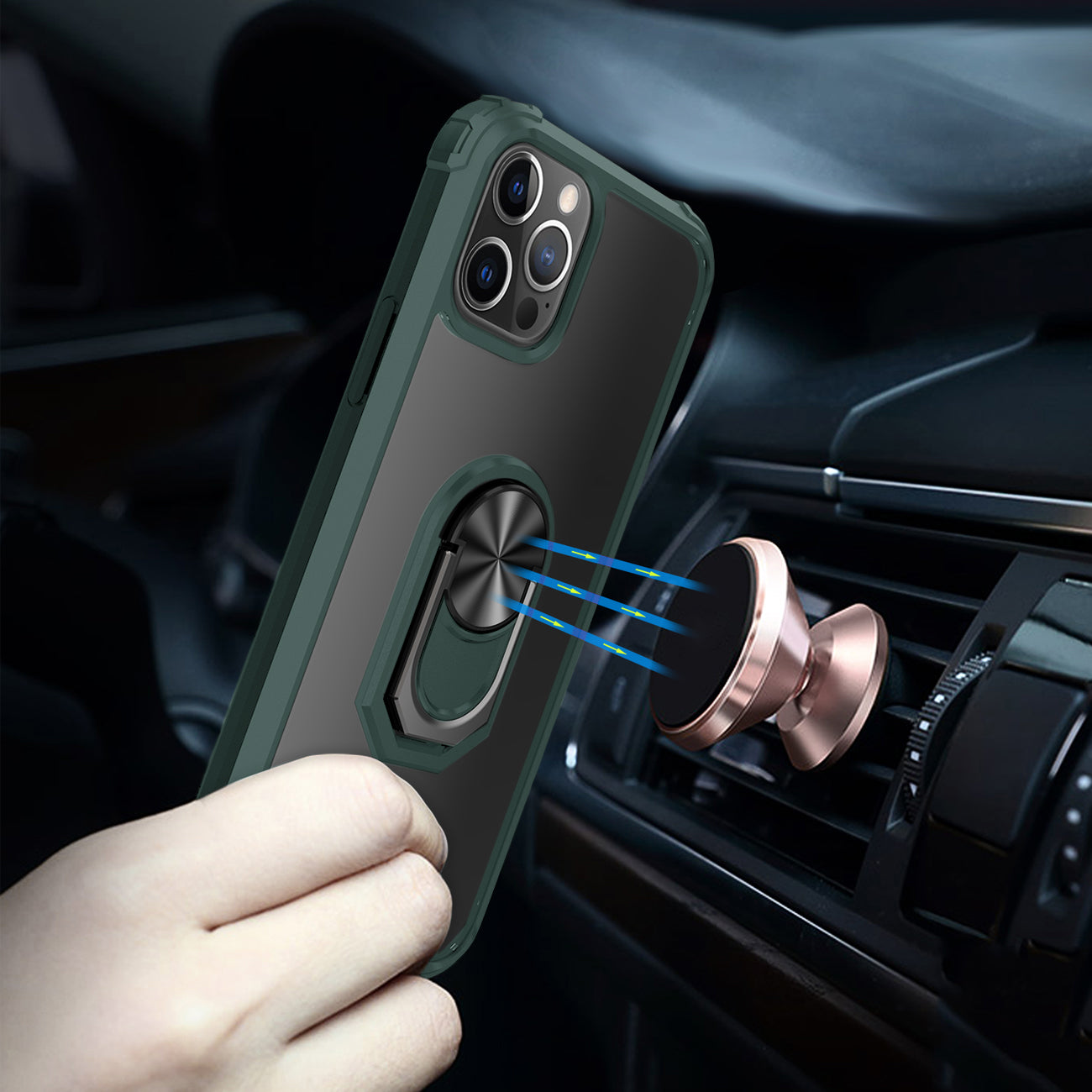 Kickstand Ring Holder TPU Shockproof Case With Magnetic Car MountAPPLE IPHONE 12 PRO MAX In Green