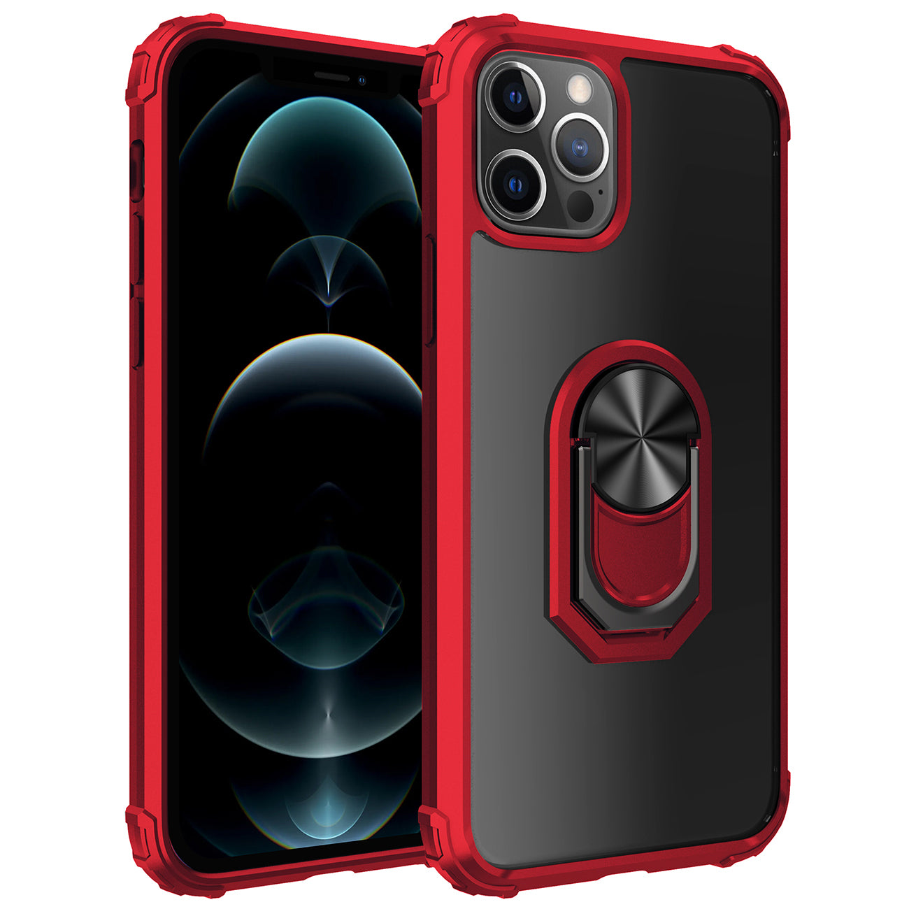 Kickstand Ring Holder TPU Shockproof Case With Magnetic Car MountAPPLE IPHONE 12 PRO MAX In Red