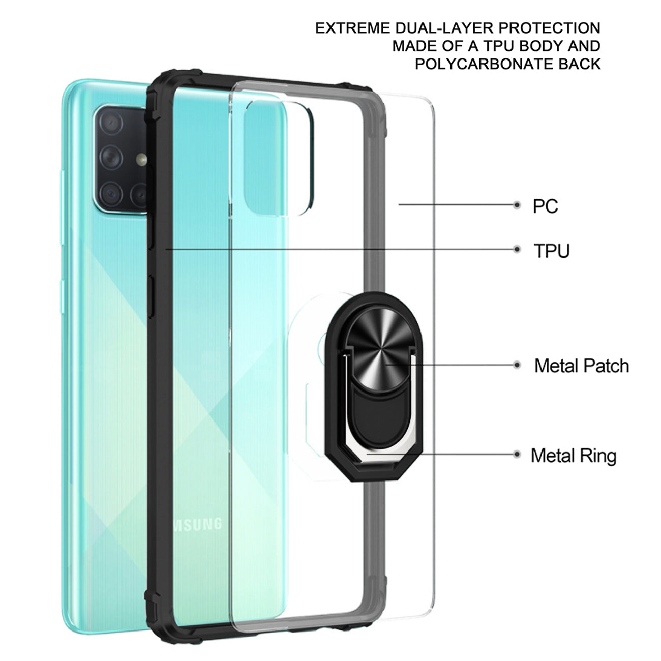 Kickstand Ring Holder TPU Shockproof Case With Magnetic Car MountSAMSUNG GALAXY A51 5G In Black