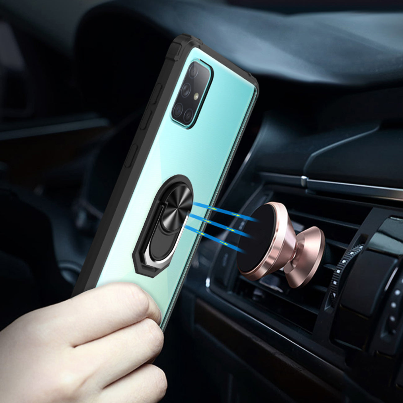 Kickstand Ring Holder TPU Shockproof Case With Magnetic Car MountSAMSUNG GALAXY A51 5G In Black