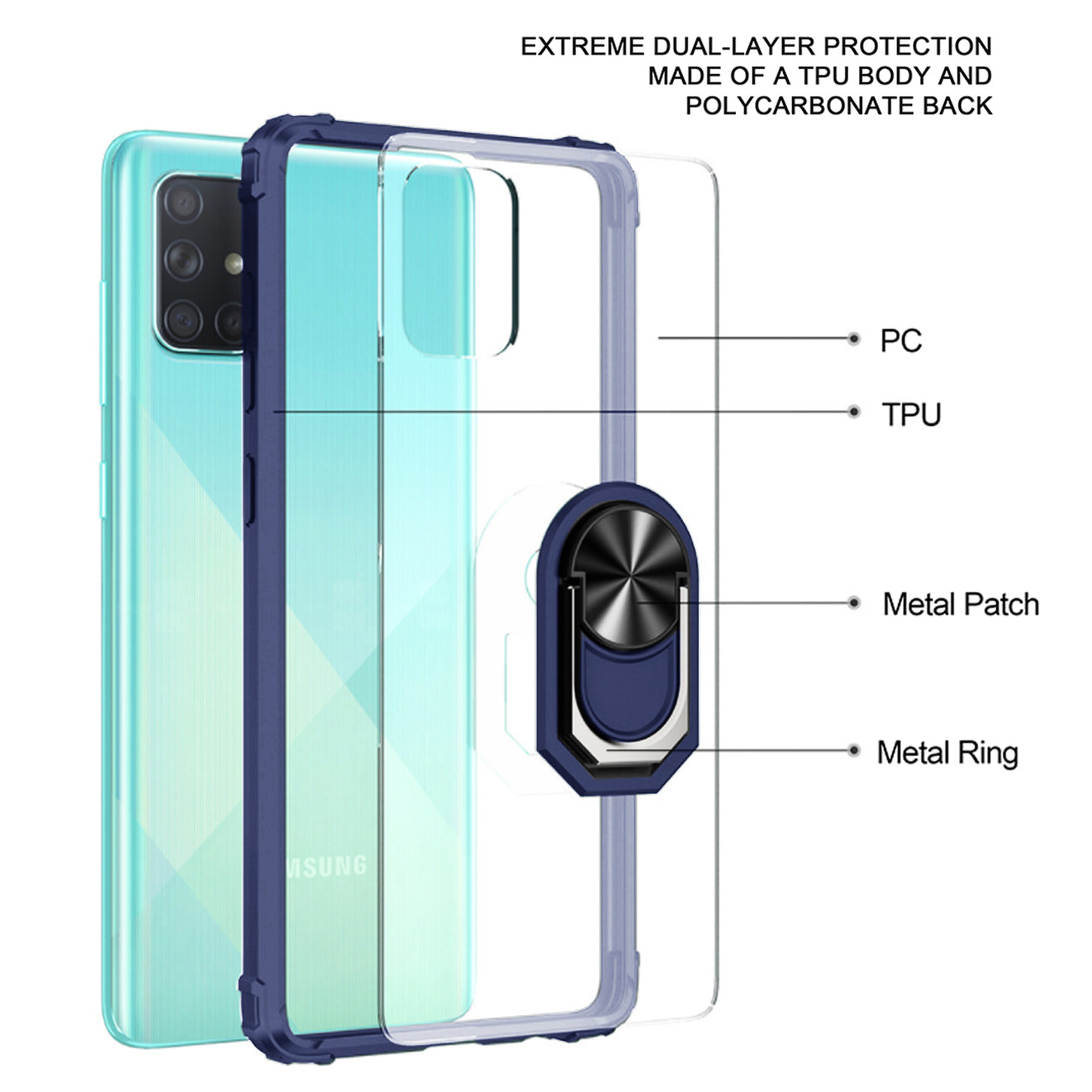 Kickstand Ring Holder TPU Shockproof Case With Magnetic Car MountSAMSUNG GALAXY A51 5G In Blue