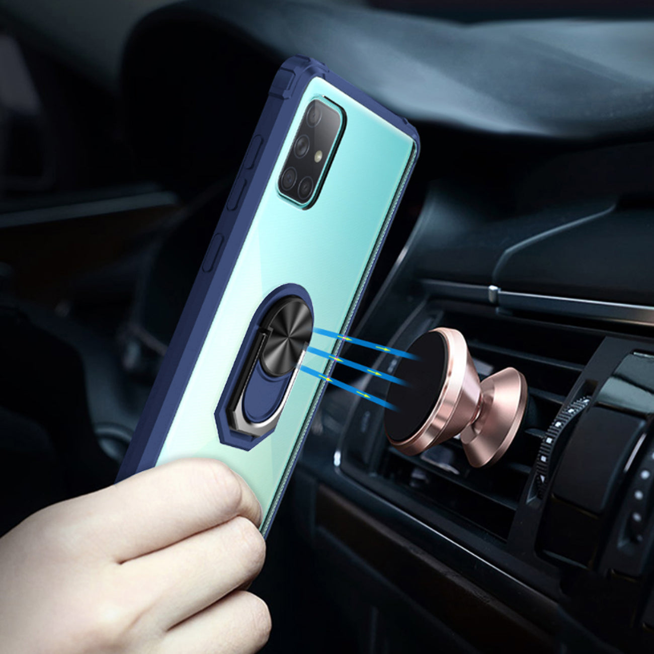Kickstand Ring Holder TPU Shockproof Case With Magnetic Car MountSAMSUNG GALAXY A51 5G In Blue