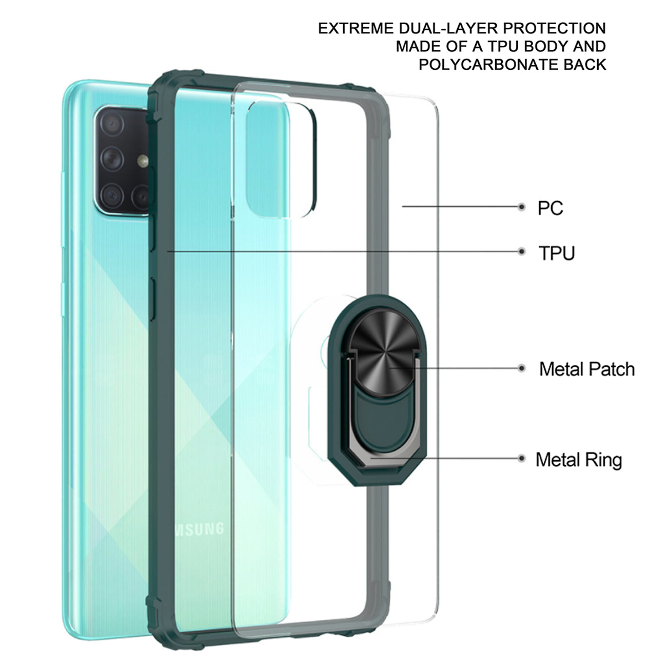 Kickstand Ring Holder TPU Shockproof Case With Magnetic Car MountSAMSUNG GALAXY A51 5G In Green