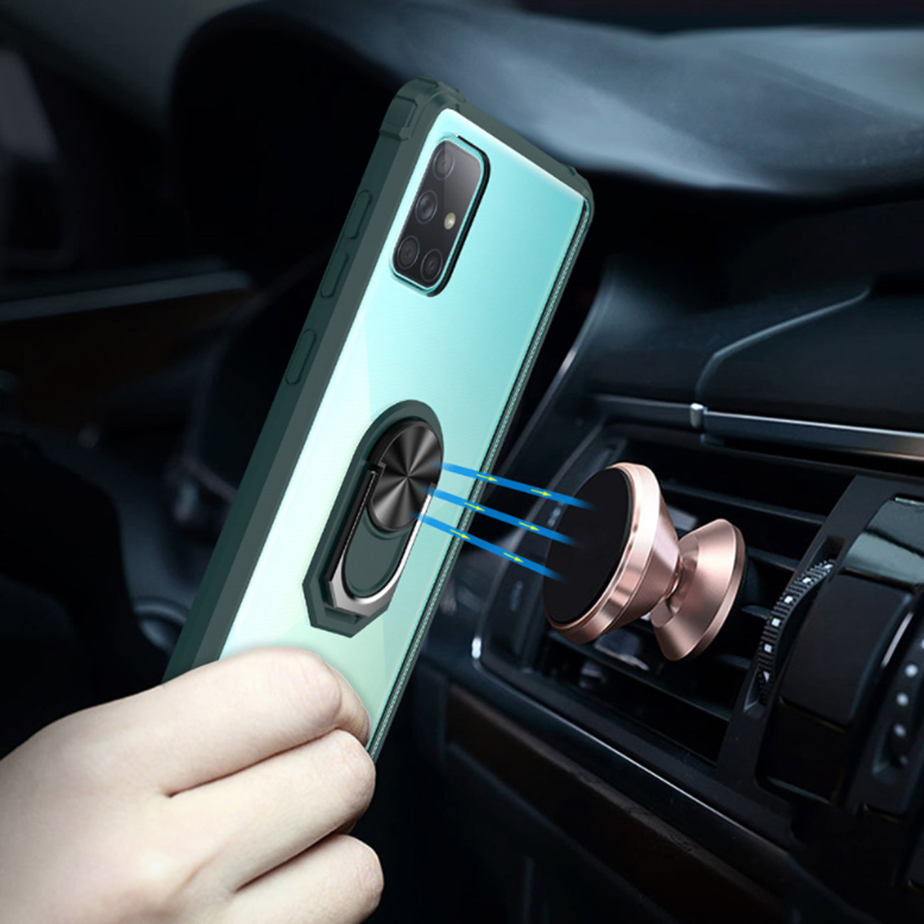 Kickstand Ring Holder TPU Shockproof Case With Magnetic Car MountSAMSUNG GALAXY A51 5G In Green