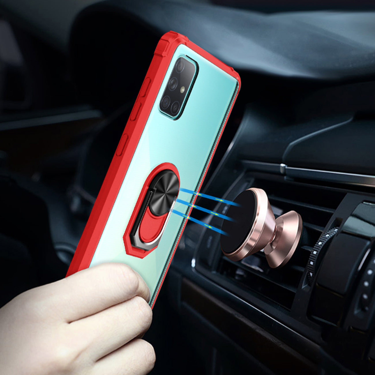Kickstand Ring Holder TPU Shockproof Case With Magnetic Car MountSAMSUNG GALAXY A51 5G In Red