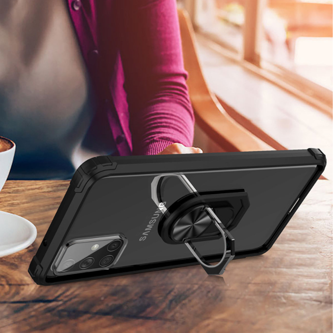 Kickstand Ring Holder TPU Shockproof Case With Magnetic Car MountSAMSUNG GALAXY A71 5G In Black