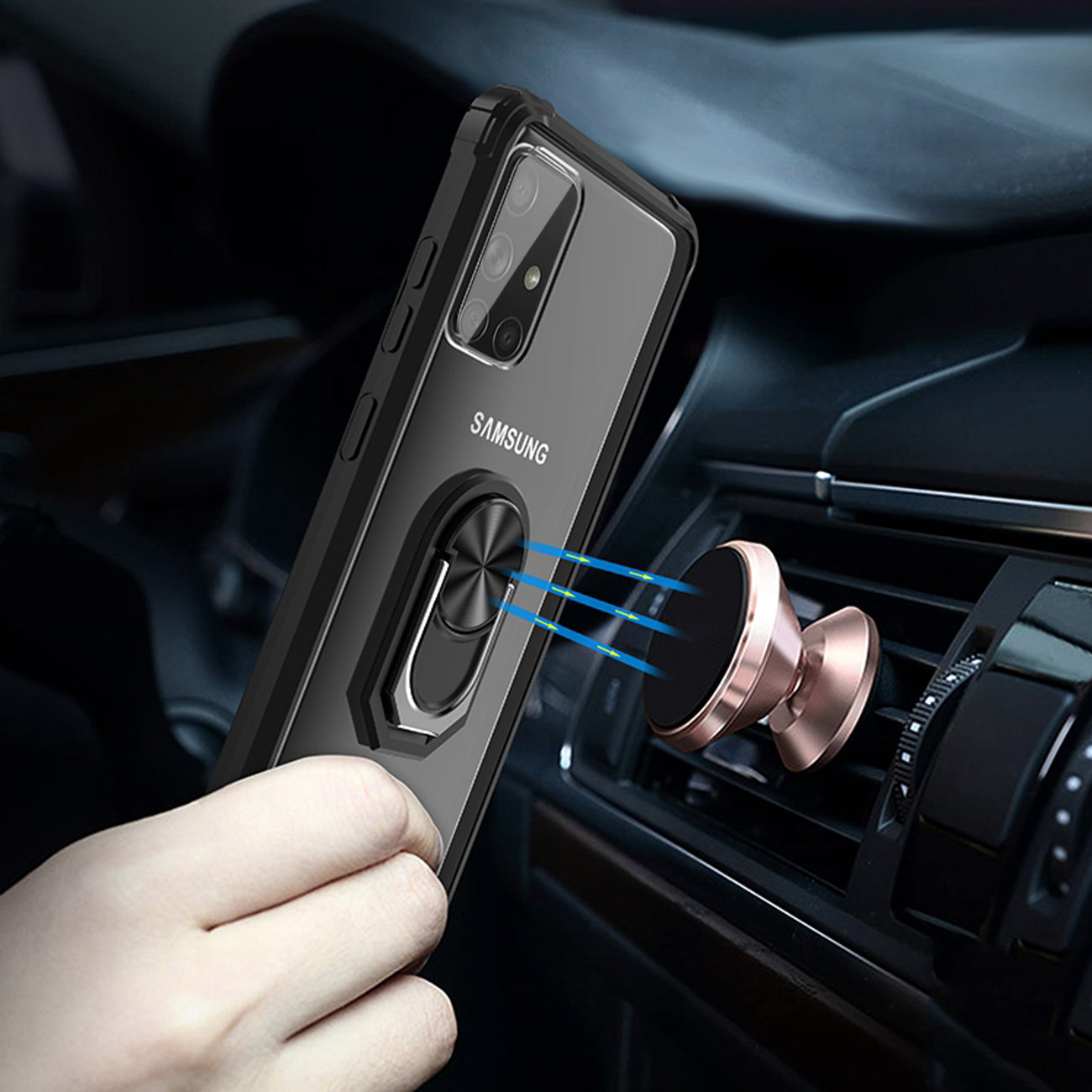 Kickstand Ring Holder TPU Shockproof Case With Magnetic Car MountSAMSUNG GALAXY A71 5G In Black