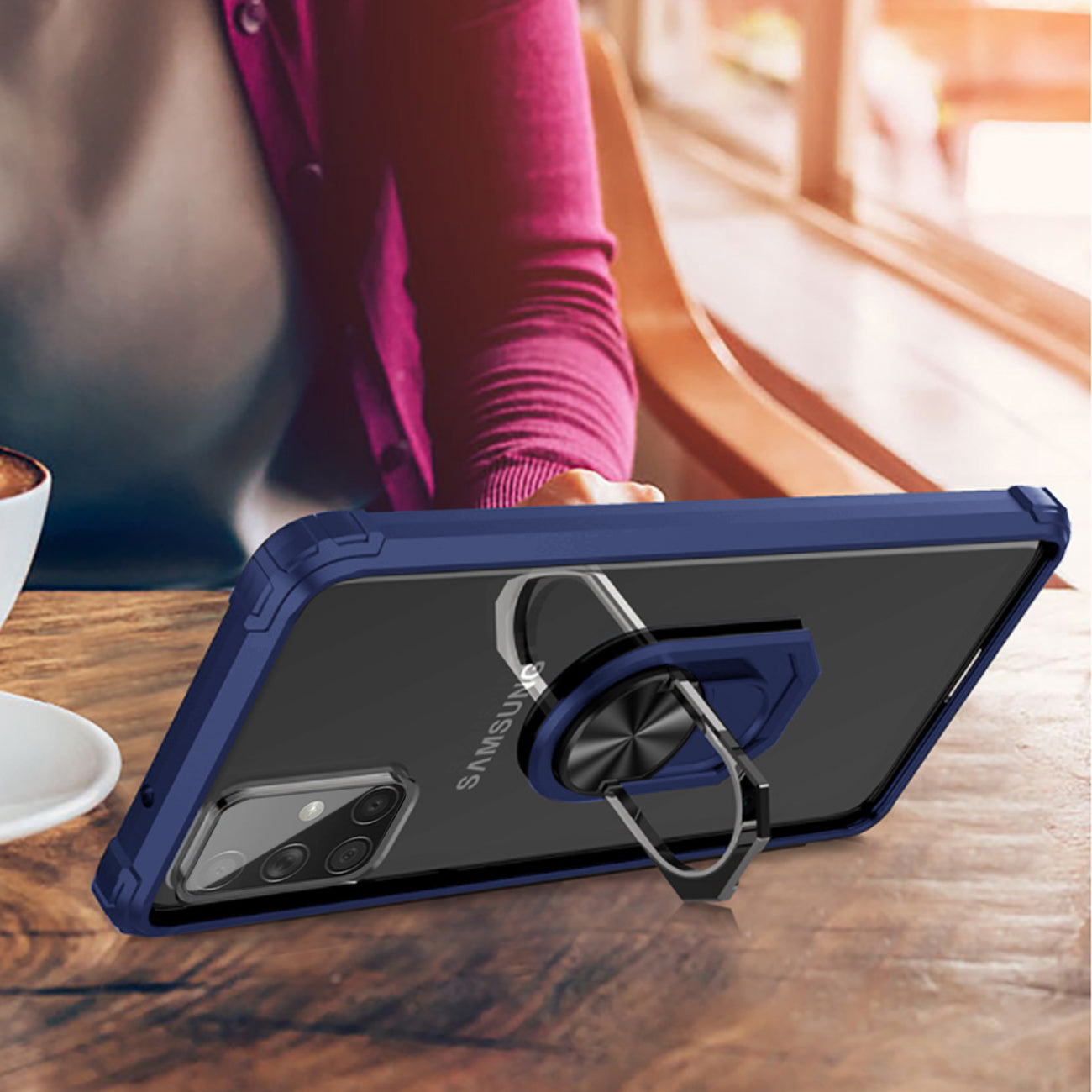 Kickstand Ring Holder TPU Shockproof Case With Magnetic Car MountSAMSUNG GALAXY A71 5G In Blue