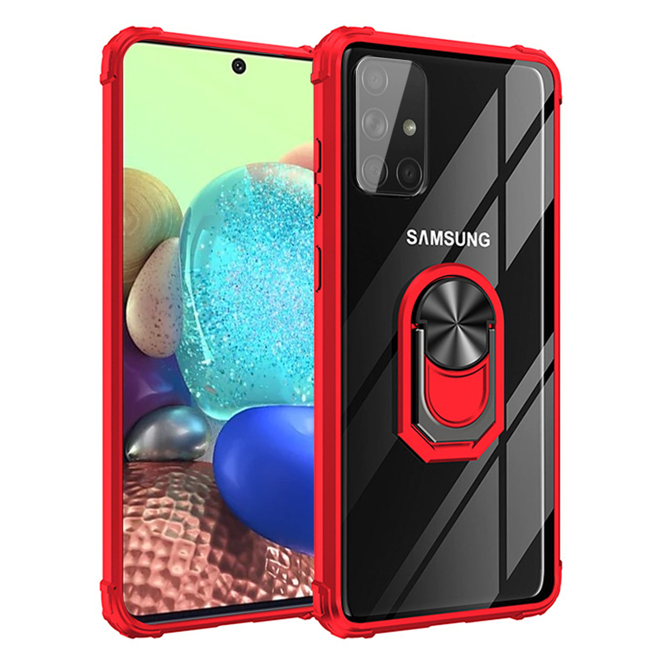 Kickstand Ring Holder TPU Shockproof Case With Magnetic Car MountSAMSUNG GALAXY A71 5G In Red