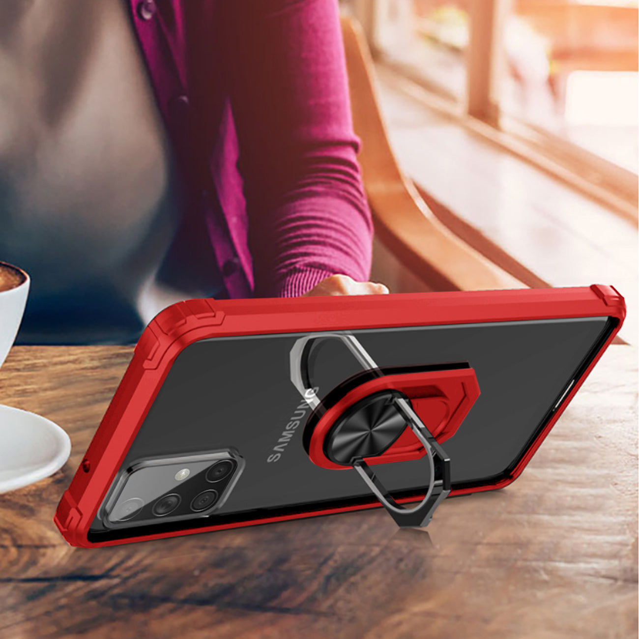 Kickstand Ring Holder TPU Shockproof Case With Magnetic Car MountSAMSUNG GALAXY A71 5G In Red
