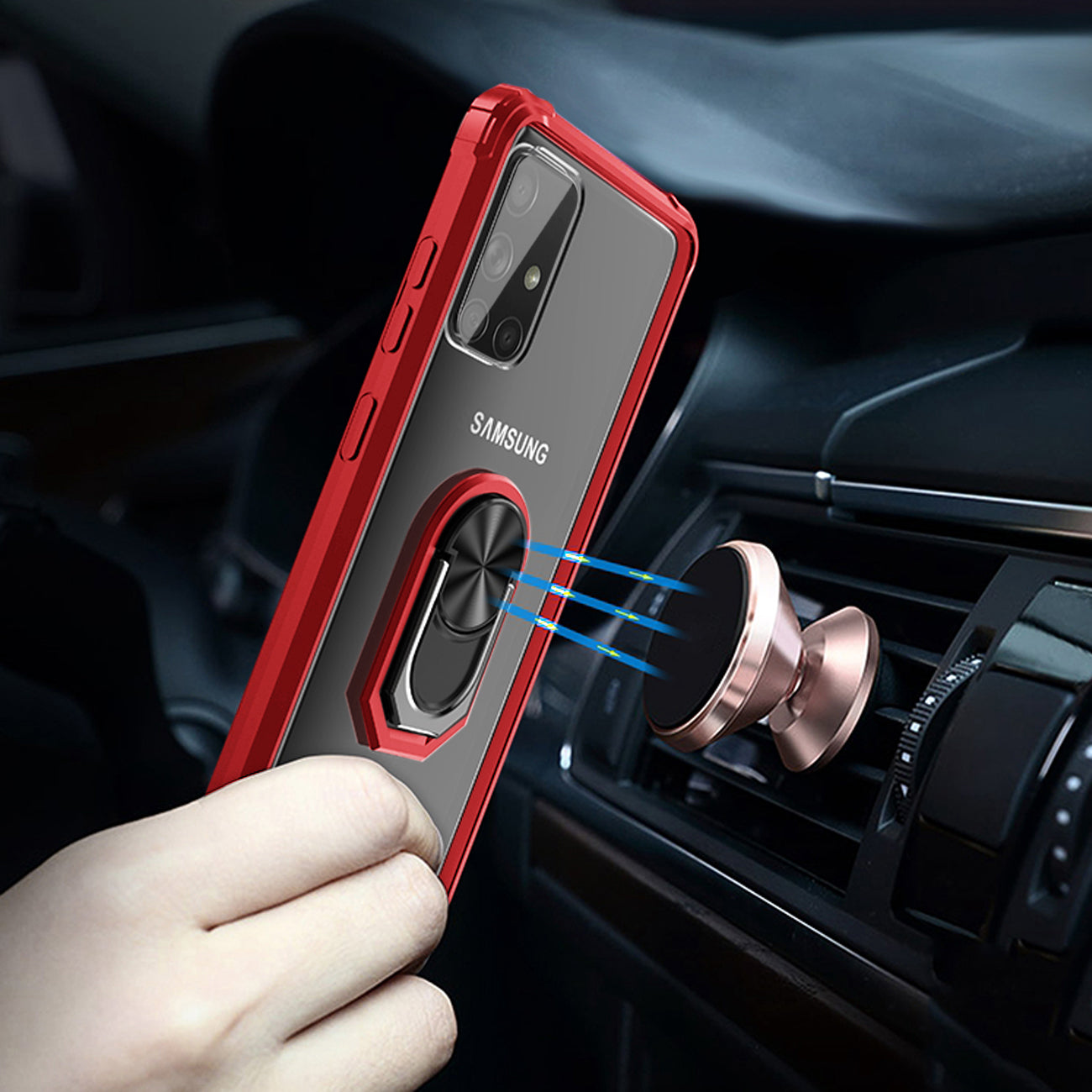 Kickstand Ring Holder TPU Shockproof Case With Magnetic Car MountSAMSUNG GALAXY A71 5G In Red