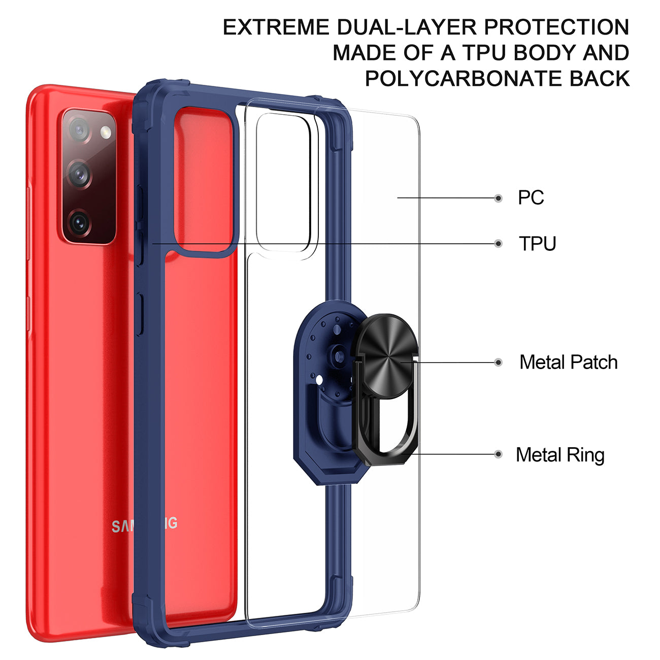 Kickstand Ring Holder TPU Shockproof Case With Magnetic Car MountSAMSUNG GALAXY S20 FAN EDITION In Blue