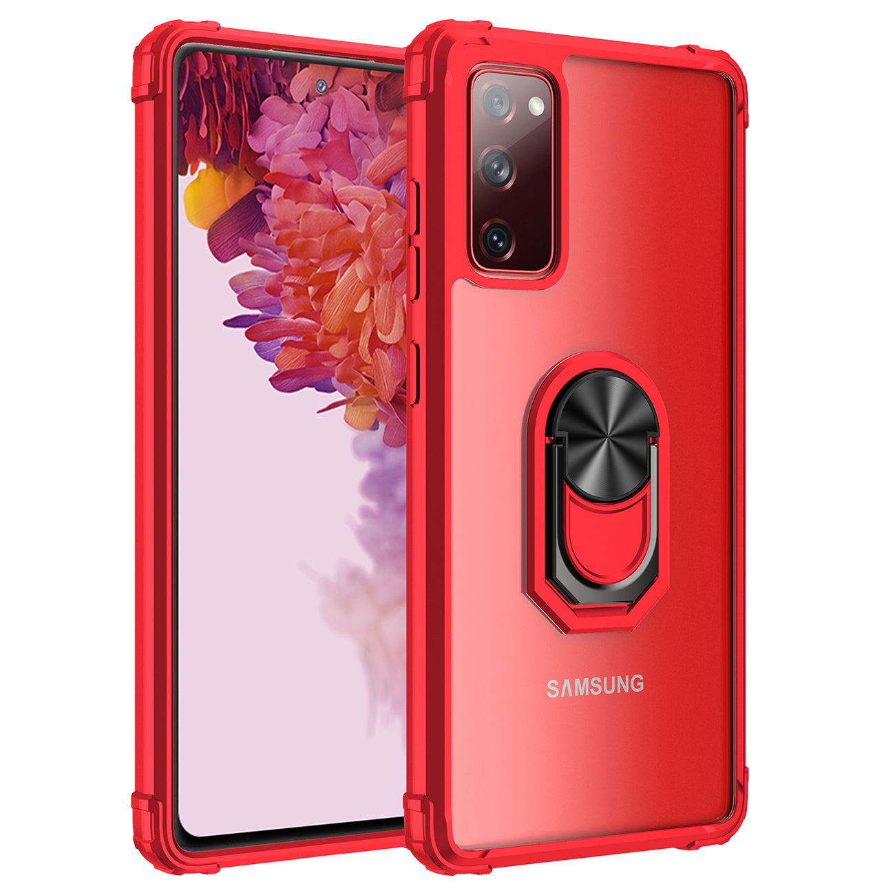 Kickstand Ring Holder TPU Shockproof Case With Magnetic Car MountSAMSUNG GALAXY S20 FAN EDITION In Red