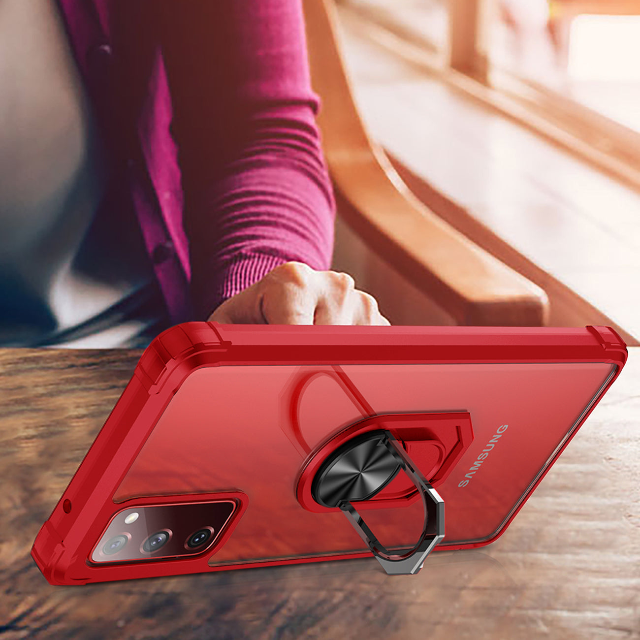 Kickstand Ring Holder TPU Shockproof Case With Magnetic Car MountSAMSUNG GALAXY S20 FAN EDITION In Red