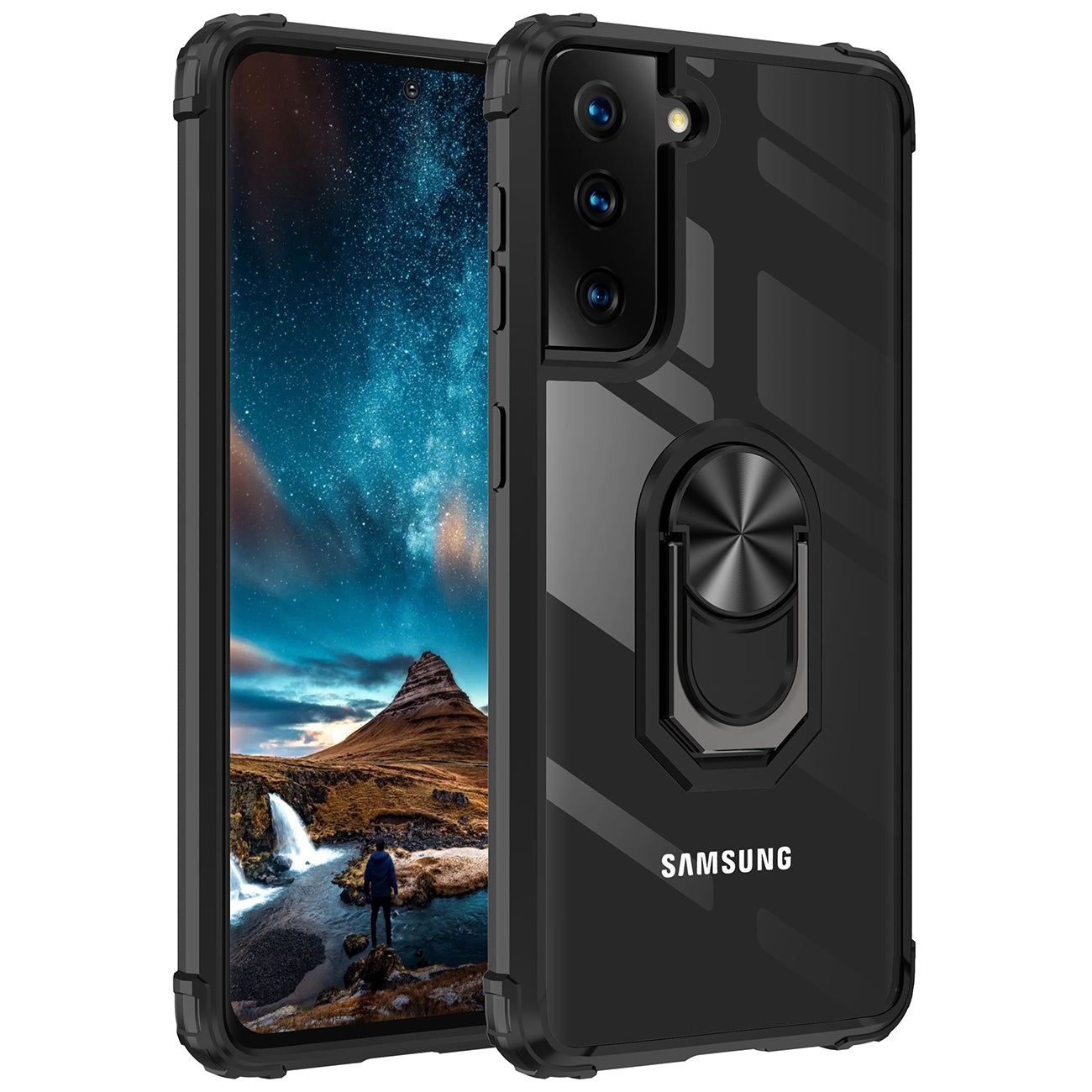 Kickstand Ring Holder TPU Shockproof Case With Magnetic Car MountSAMSUNG GALAXY S21/S30 PLUS In Black