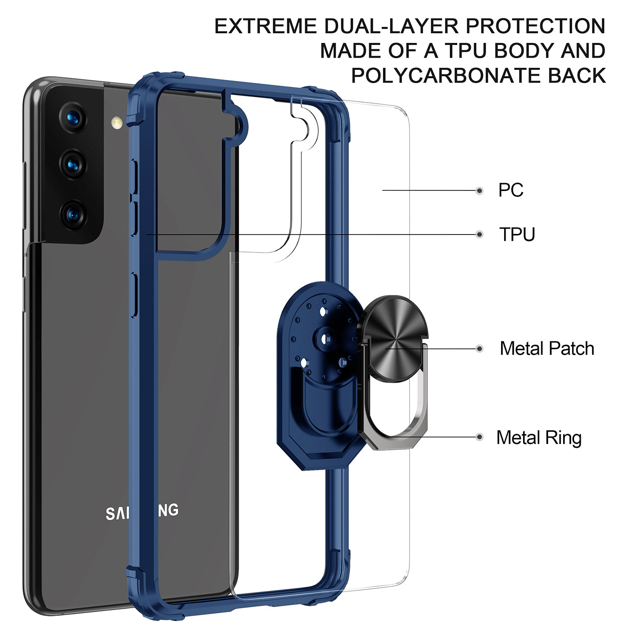 Kickstand Ring Holder TPU Shockproof Case With Magnetic Car MountSAMSUNG GALAXY S21/S30 PLUS In Blue