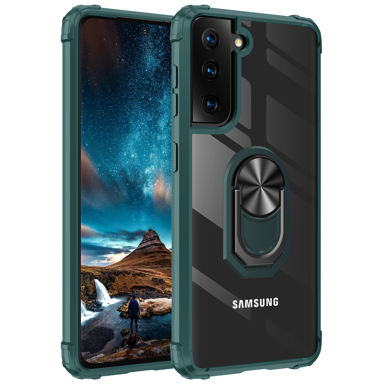 Kickstand Ring Holder TPU Shockproof Case With Magnetic Car MountSAMSUNG GALAXY S21/S30 PLUS In Green