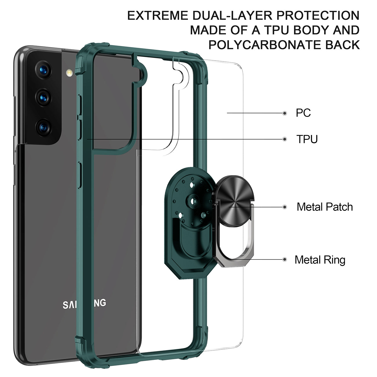 Kickstand Ring Holder TPU Shockproof Case With Magnetic Car MountSAMSUNG GALAXY S21/S30 PLUS In Green