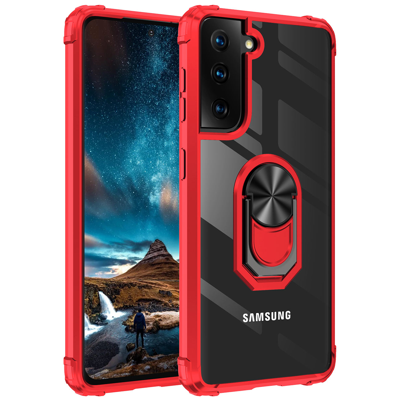 Kickstand Ring Holder TPU Shockproof Case With Magnetic Car MountSAMSUNG GALAXY S21/S30 PLUS In Red