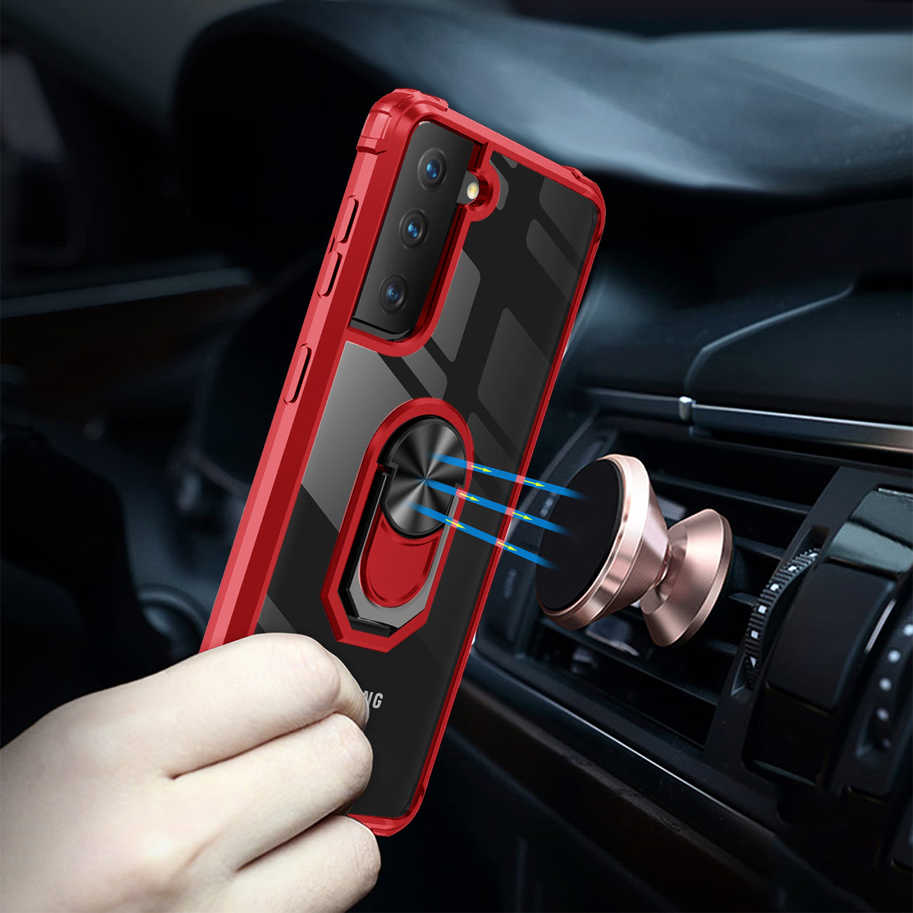 Kickstand Ring Holder TPU Shockproof Case With Magnetic Car MountSAMSUNG GALAXY S21/S30 PLUS In Red