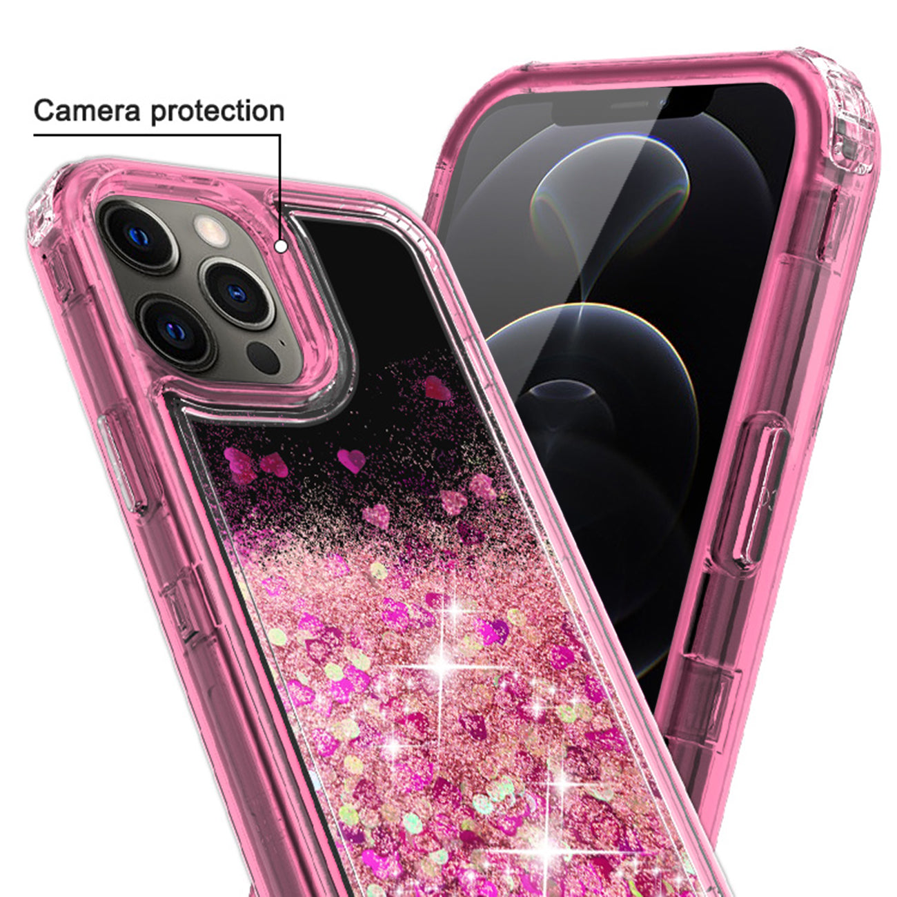 Case Moving Quicksand Apple iPhone 12 Pro Max Glitter Black And Hot Pink Color